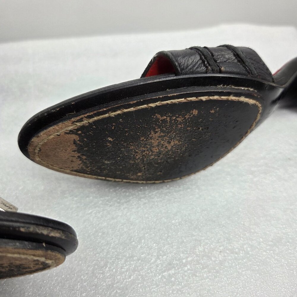 Women's YSL Rive Gauche Black Leather Buckle Mule Heels - Size 38 - VINTAGE - Picture 8 of 13